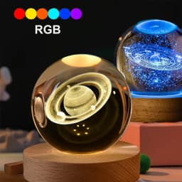 GGbingo 6cm Bedside Lamp Solar Theme Cosmos Series Crystal Ball Night Lights Milky Way Moon for Desk Creative Gift RGB