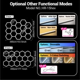 Dimmable Hexagon Garage Lights 3 Color Change 6000K4000K3000K Gym Honeycomb LED Tube Car Detail Workshop Barber Ceiling Lighting