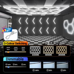 Dimmable Hexagon Garage Lights 3 Color Change 6000K4000K3000K Gym Honeycomb LED Tube Car Detail Workshop Barber Ceiling Lighting