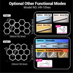 Dimmable Hexagon Garage Lights 3 Color Change 6000K4000K3000K Gym Honeycomb LED Tube Car Detail Workshop Barber Ceiling Lighting