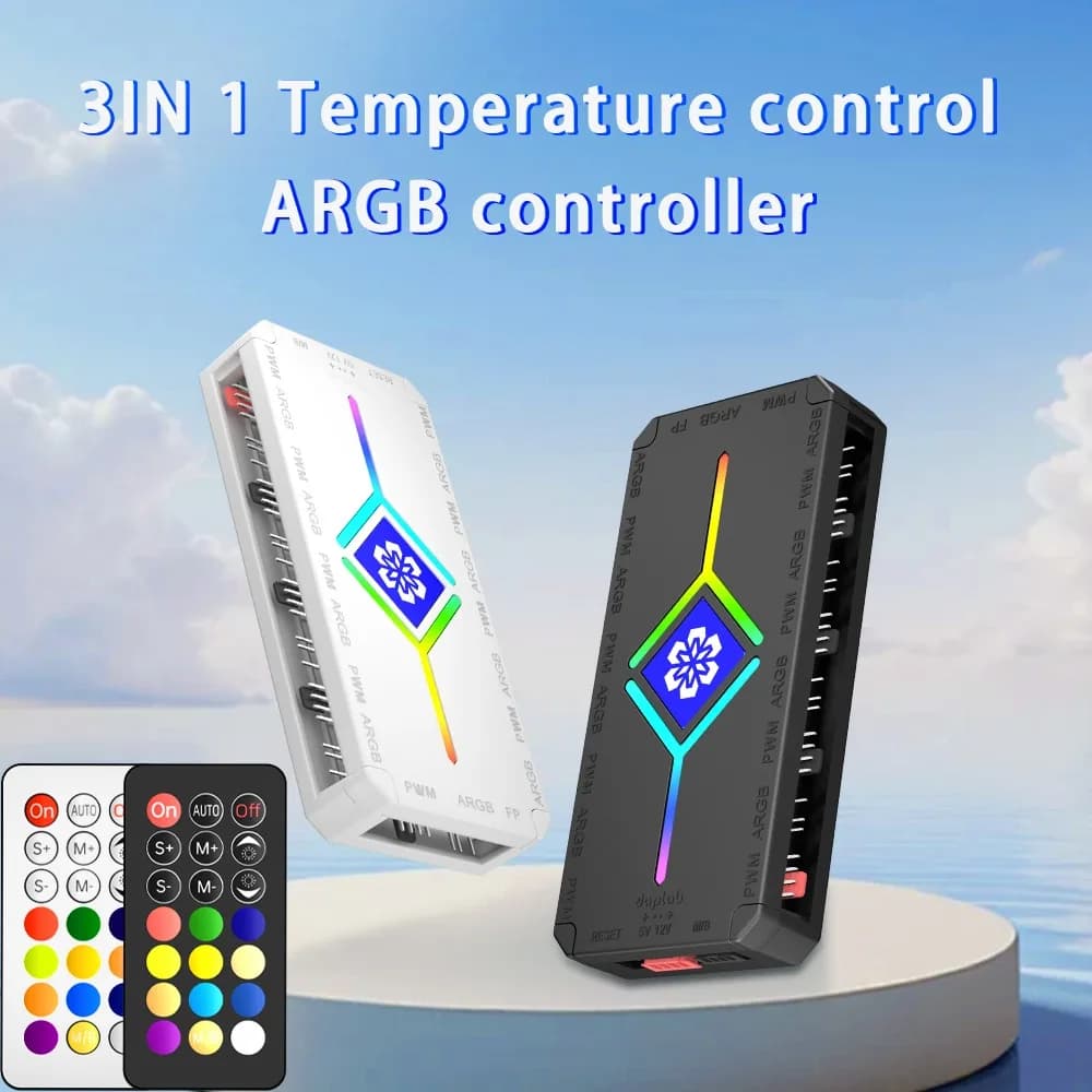 Fan Intelligent Temperature Control 5v3 Pin Divine Light Synchronization ARGB Hub PWM HUB Wireless Remote Control for PC Case