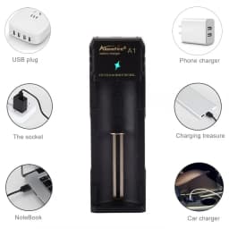 Alonefire A1 USB Charger 3.7V Rechargeable Flashlight Headlamp Torch Li-ion Battery Charger for 18650/16340/14500/21700/26650