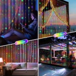 3X3M Solar Outdoor Curtain Lights with 8 Modes, Holiday Party Decorations, Fairy Lights, 100/200/300 LED String Lights 3X2M 3X1M