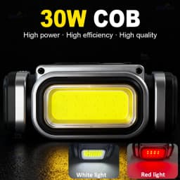 30W Powerful Headlamp USB Rechargeable Lamp Wave Sensor COB Bicycle Head Lights Red Light Outdoor Runing Fishing Headlight 18650