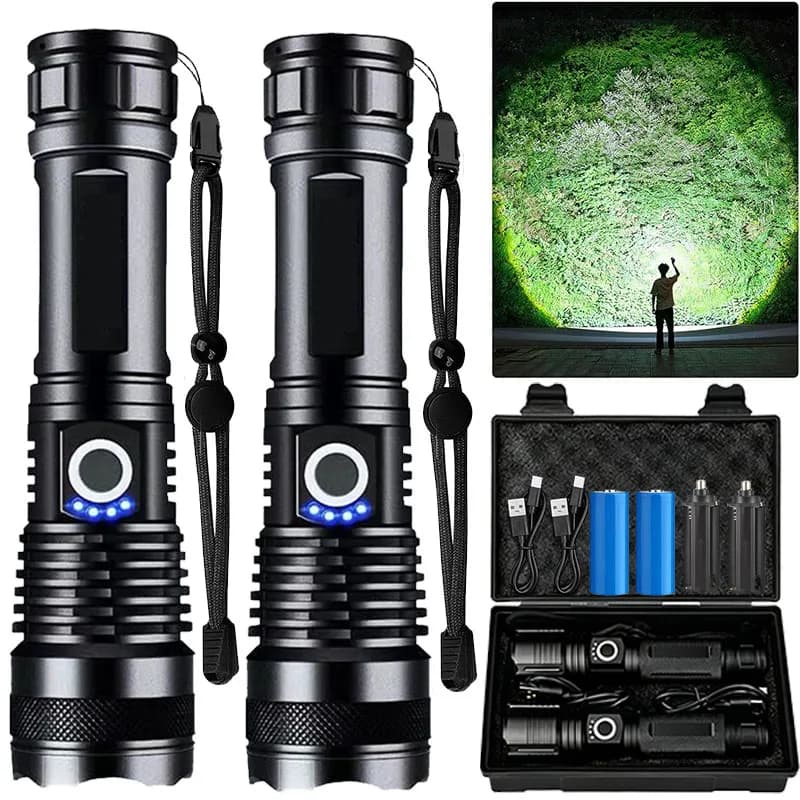 High Power LED Flashlight Super Bright Aluminum Alloy Rechargeable 26650 Battery Zoomable Flash Light for Camping
