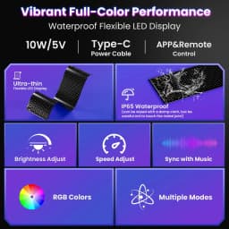 RGB Pixel Soft Screen, 5V USB Powered with Battery, APP+Key Remote, Custom Text/Pattern/Animation Scrolling LED Display for DIY Decoration