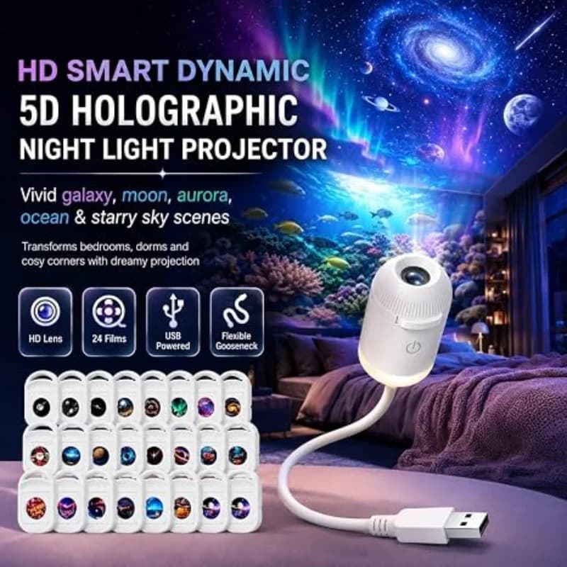 New Intelligent Holographic Night Light Projector Plug Play Hd Star Projector 360° Adjustable Galaxy Ocean Lamp Bedroom Ceiling