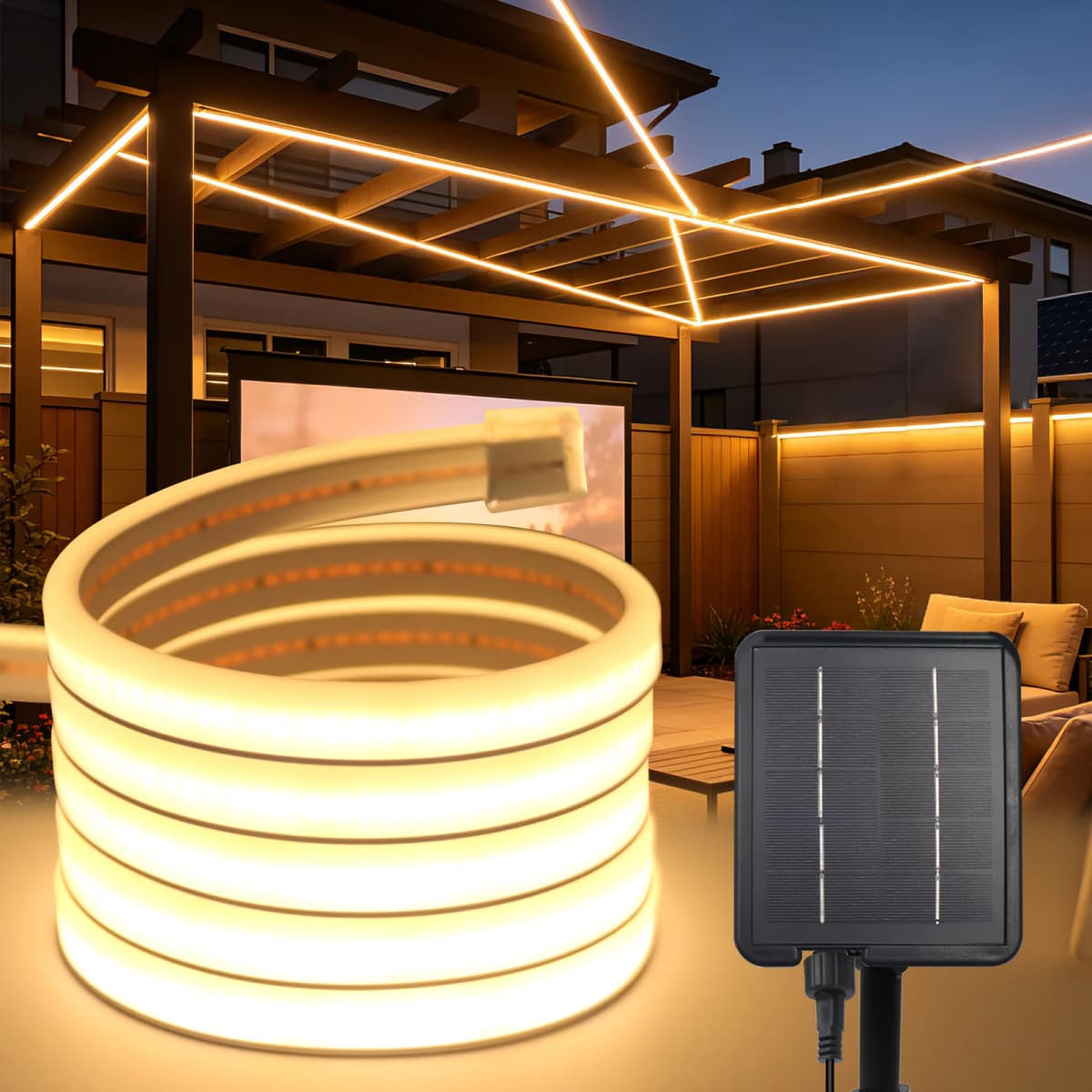 DC24V Solar COB Neon LED Strip 320LEDs/m Waterproof Flexible Silicone Rope Light Outdoor Yard Patio Home Garden Landscape Decor
