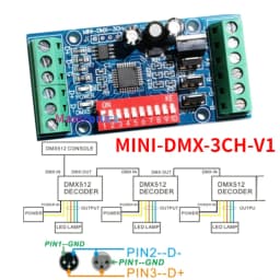 NEW MINI 3CH DMX512 RGB LED Decoder DMX Controller 3Channe 5A/CH MAX 15A MINI-DMX-3CH-V1 for LED Strip/ Module Lights DC5V-24V