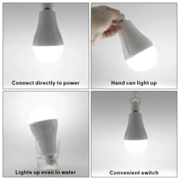 Portable E27 15W LED Emergency Light Bulb 1600mAh Rechargeable Camping Lamp 85-265V for Home Power Failure Tent Garden Lamp