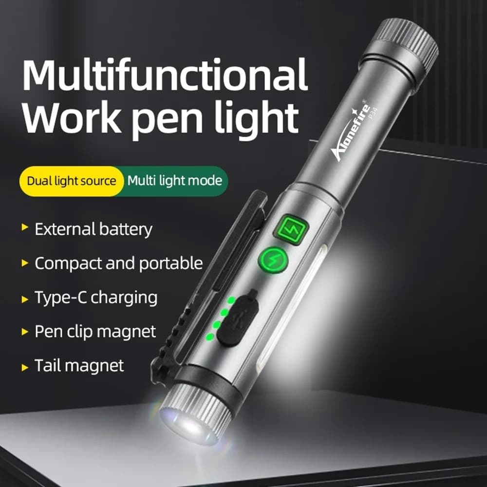2-in-1 COB Pen Work Light LED Mini Flashlight Rechargeable Clip Pocket Torch Camping Work Car Repair Emergency Lamp P34