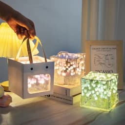 Creative DIY Tulip Night Light Led Decorative Night Lamp Magic Cube Table Lamp and Mirror 2 in 1 for Birthday Gifts Girl Cards