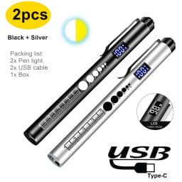 LCD 2-in-1 LED Mini White/Yellow Pen Light Flashlight USB Rechargeable Eyes Pupil Lamp Camping Child Emergency Lighting Torch
