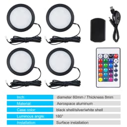 5V USB RGB Dimmable Under Cabinet Puck Lights with Switch Remote Control Adjustable Color Brightness 3D Printing DIY Night Lamp
