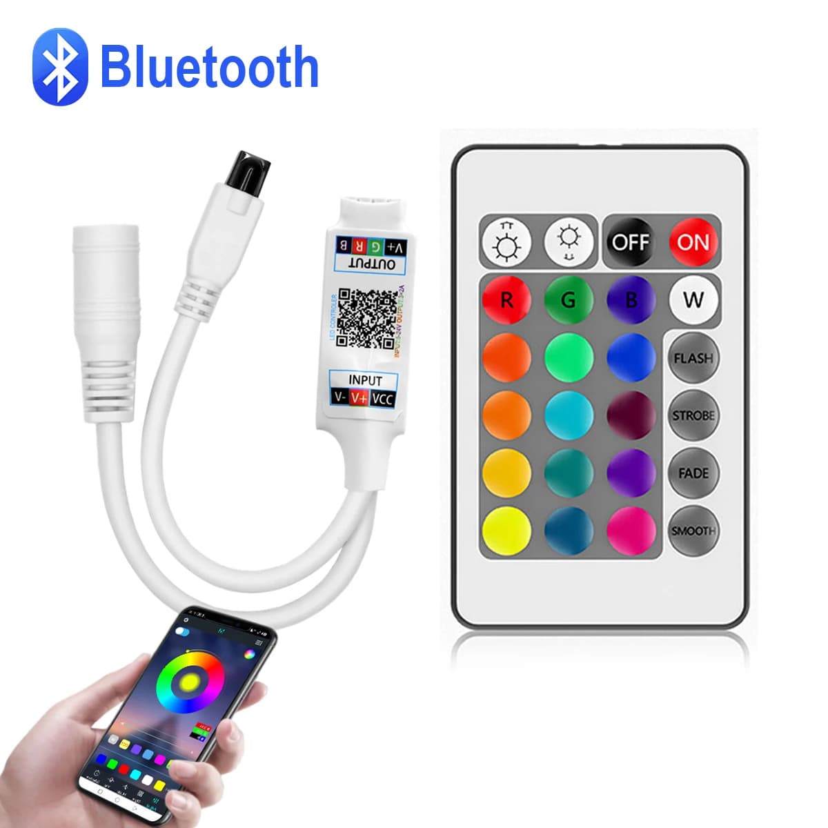 DC12V 4 pin RGB Controller Music BT Smart APP Controller With 24-key IR Remote or Bluetooth APP control For RGB LED strip light