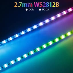Ultra Narrow 2.7mm WS2812B LED Strip WS2812 2020 160Leds/m individually addressable Samrt RGBIC Light Tape DC5V/12V