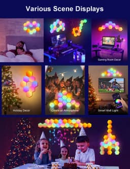 Fivemi RGB Smart Hexagonal Wall Lamp Color Changing Ambient Night Light Hexagonal DYI Music Rhythm APP Control Game Room Bedroom