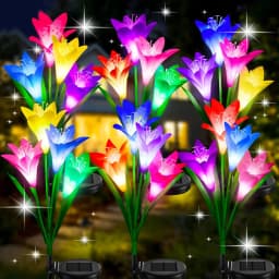 Solar Lily Flower Light 7 Color Changing Waterproof Solar Pathway Landscape Lights for Outdoor Courtyard Garden Yard Decor