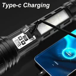 Most Powerful LED Flashlight Rechargeable Type-c Extra Large Flashlight Long Range Tactical Torch Light Hunting Lantern