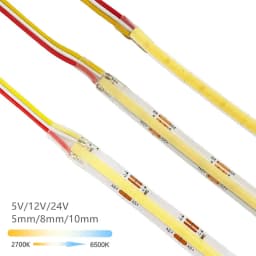 5V 12V 24V CCT COB LED Strip 2700K to 6500K Color-Changing LED Tape Dimmable Bicolor Ribbon Dual Color Linear Light Ra90 3 Wires