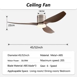 45/52 Inch Industrial Retro Ceiling Fan with LED Light and Remote Control, 6 Speed Silent Ceiling Fans No Light for Home & Offic