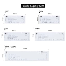 24W-200W LED Cabinet Light Transformer Power Supply AC220V to DC12V/24V with 7/9/10x DuPont Ports for Integrated Lighting