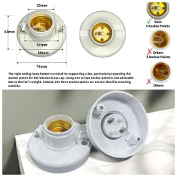 E27/E26 Lamp Socket, White Ceiling Light Bulb, Fixed Socket, Bulb Holder, Ceiling Fan Socket