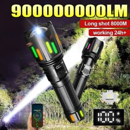 900000000LM Super Bright Flashlight Rechargeable LED Tactical Torch Ultra Bright Long Range 8000M Lantern Outdoor Lights