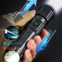 USB Rechargeable Tactical Torch High Power LED Telescopic Zoom Flashlight with Built-in 18650 Battery Waterproof for Fishing And