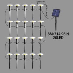 Outdoor Solar String Daisy Stake Lights, Waterproof Chrysanthemum LED Ground Lamps for Aesthetic Courtyard Garden Yard Decor