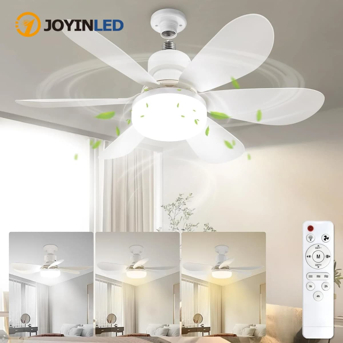 JOYINLED Dimmable Ceiling Fan Light, 30W/40W LED Lamp with Remote Control, 6 Blades, E27 Socket, for Bedroom & Office, 85-265V