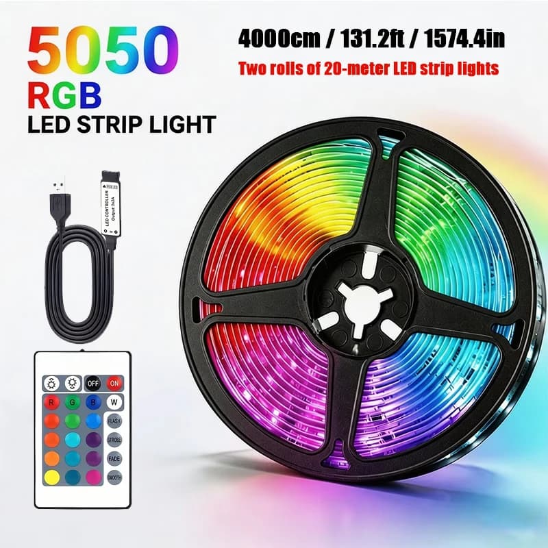 RGB 5050 Strip Light with 24 Key Controller, 1m~40m Led Strip Lights for Bedroom, Kitchen, TV, Holidays (Halloween, Birthday)