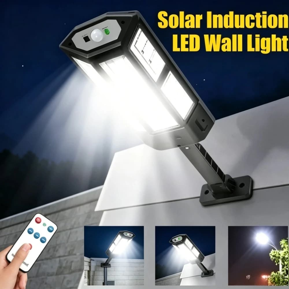 Powerful LED Solar Lamp Outdoor Courtyard Wall Light Rechargeable Human Body Induction Garden Terrace Garage Door Street Lantern
