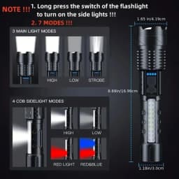 Powerful P50/P70 LED Flashlight Waterproof Torch with Side Light 7 Modes Camping Fishing Lantern USB Rechargeable Zoomable Lamp