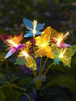 1PC Solar Powered 6 Head butterfly Fiber Optic Iridescent Lawn Light, Outdoor Courtyard Garden Landscape Decoration Light