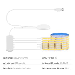 6/5/4/3/2/1 Pcs 5V COB LED Strip Light With USB Penetrating Wood Touch Dimmer Switch For Acoustic Panel Cabinet Shelf Lighting