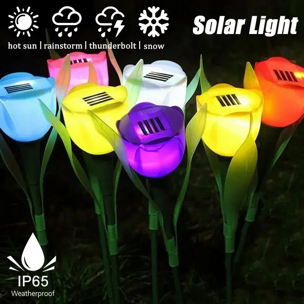Solar Tulip Flower Lights Outdoor LED Waterproof Garden Stake Lawn Decor Yard Party Decoration Warm White Solar Outdoor Light