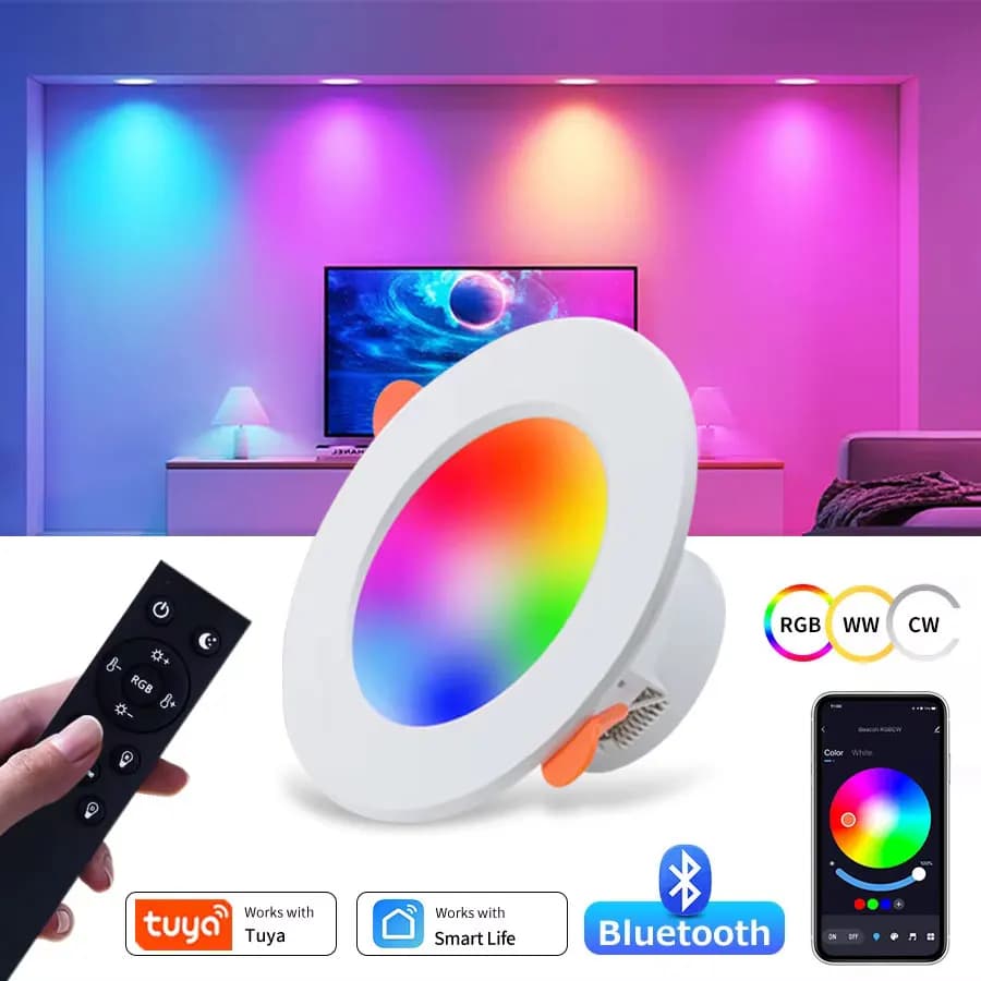 Tuya Smart LED Downlight 220V 10W Bluetooth RGB Dimmable Ceiling Lamp RF 2.4G Remote Smart Life APP Control Bedroom Living Room