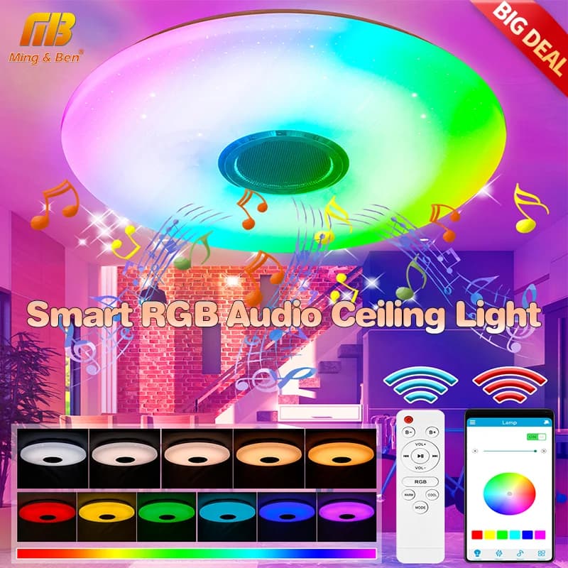 RGB Smart Home LED Ceiling Light With Speakers For Music APP Remote Control Bluetooth Interior Decoration Bedroom Party