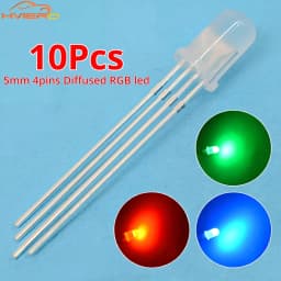 10Pcs Min F5 5mm Round 4pin Diffused Light Bead RGB Tri-Color Common Cathode Red Green Blue Emitting Diodes Bulb Bright LED Lamp
