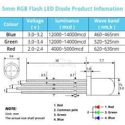 10Pcs Min F5 5mm Round 4pin Diffused Light Bead RGB Tri-Color Common Cathode Red Green Blue Emitting Diodes Bulb Bright LED Lamp