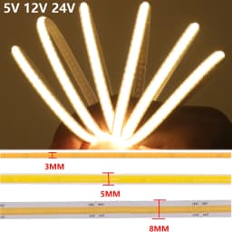 3mm 5mm 8mm PCB COB LED Strip 5V 12V 24V 320LEDs/m High Density RA90 Flexible COB LED Tape Ribbon Dimmable Linear Lighting