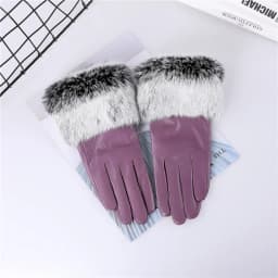 New Arrival Wholesale Women's Real Sheepskin Leather Gloves With Rabbit Fur Cuffs Female Cycling Warm Gloves Fleece Lining