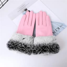 New Arrival Wholesale Women's Real Sheepskin Leather Gloves With Rabbit Fur Cuffs Female Cycling Warm Gloves Fleece Lining