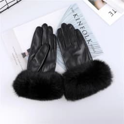 New Arrival Wholesale Women's Real Sheepskin Leather Gloves With Rabbit Fur Cuffs Female Cycling Warm Gloves Fleece Lining