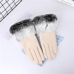 New Arrival Wholesale Women's Real Sheepskin Leather Gloves With Rabbit Fur Cuffs Female Cycling Warm Gloves Fleece Lining