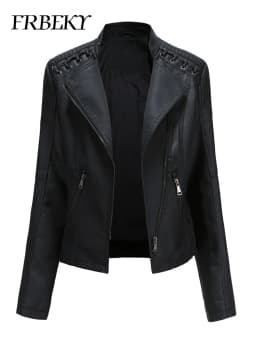 Spring Autumn Short Section Long Sleeve Zipper Jacket Slim Faux Leather Jacket Casual Solid Color Fashion Jacket Loose Outwear