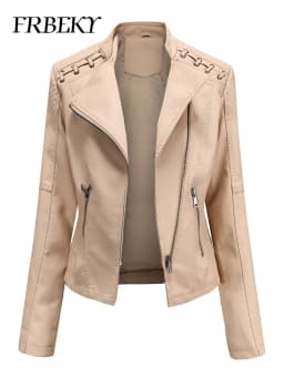 Spring Autumn Short Section Long Sleeve Zipper Jacket Slim Faux Leather Jacket Casual Solid Color Fashion Jacket Loose Outwear