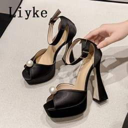 Liyke Sexy 13.5CM Super High Heels Platform Sandals Women Summer Fashion White Pearl Peep Toe Wedding Banquet Shoe Zapatos Mujer