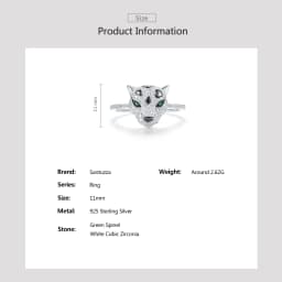 SANTUZZA Authentic 925 Sterling Silver Ring For Women Sparkling Green Spinel White Cubic Zirconia Unique Leopard Fashion Jewelry